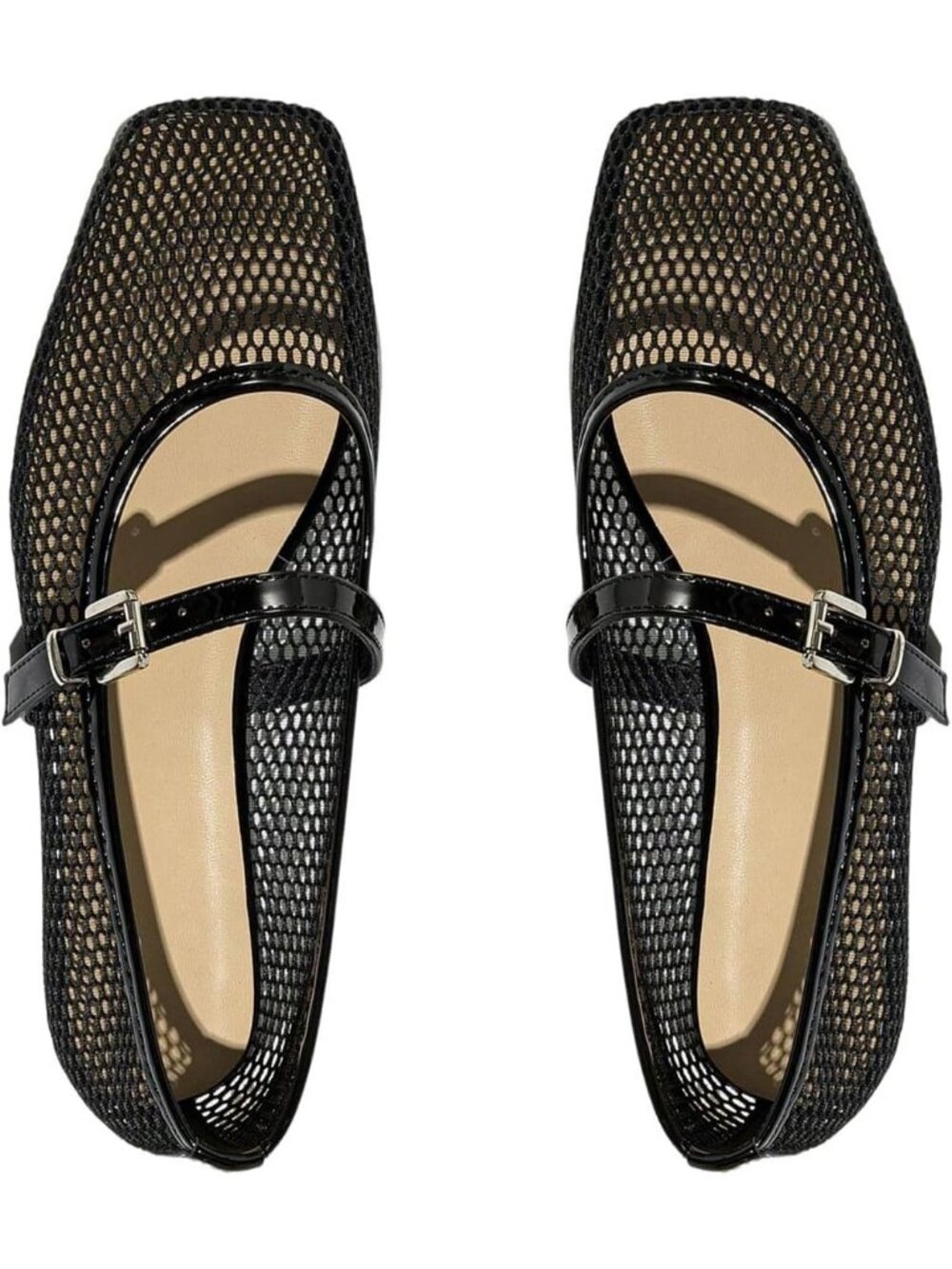 Women's Lace Mesh Ballet Flats Shoes Black S Square Closed Toe Shoes Summer Flat